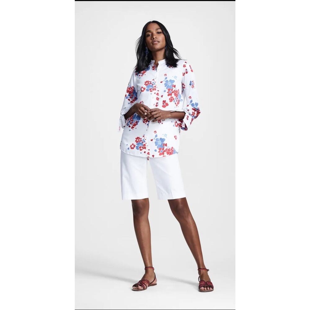 Womens Brooks Brothers Blouse White Red Blue Floral Supima Cotton 6 Coastal